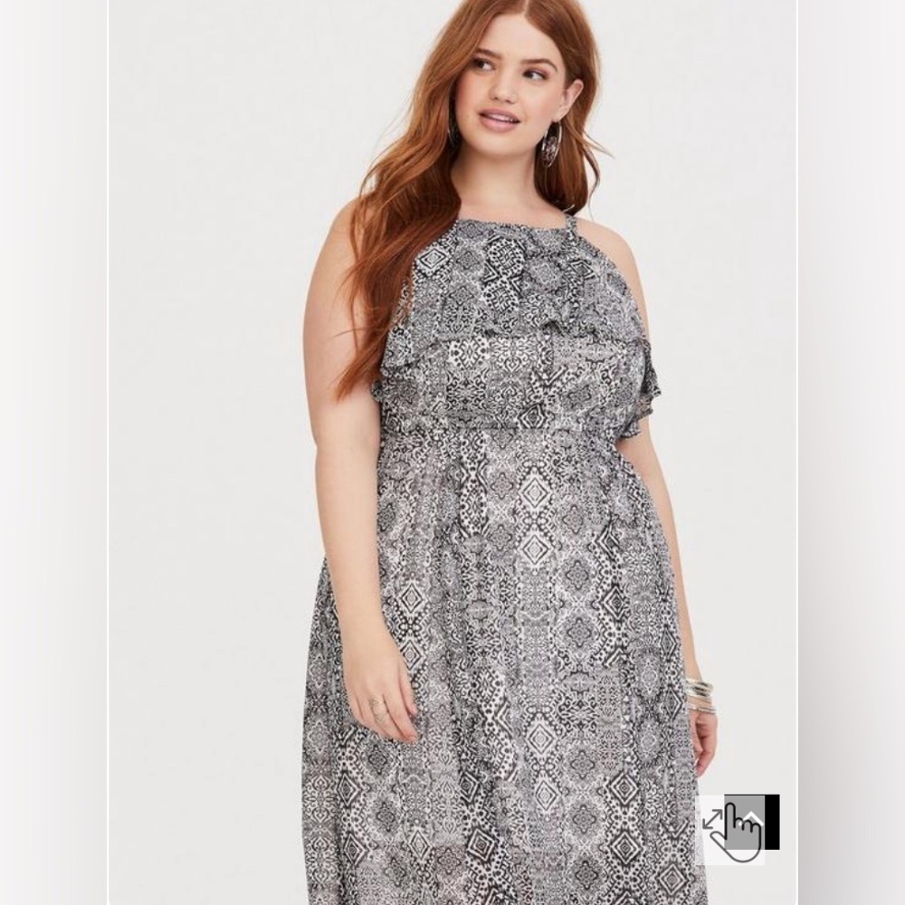 (Retired) Black & White Ikat Chiffon Maxi Dress